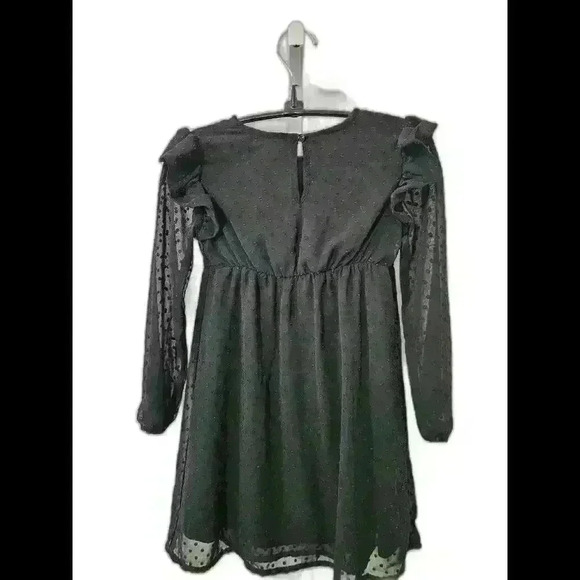 Chic Black Dotted Dress with Ruffled Sleeves for Girls 6-6X - Picture 2 of 4